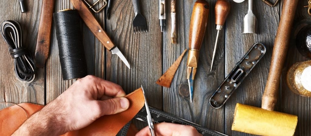 variety of tools to skive leather