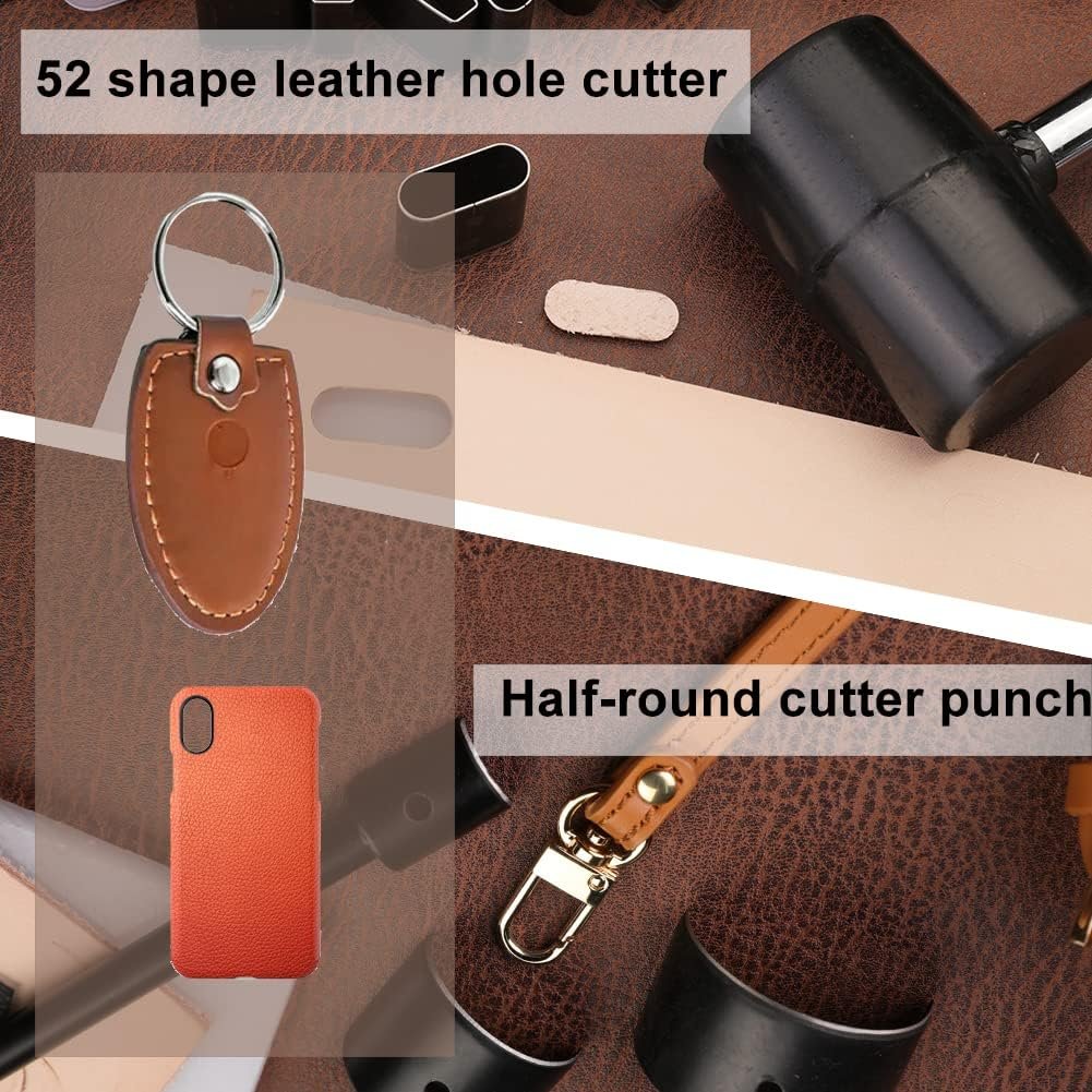 BUTUZE 440Pcs The Most Complete Leather Working Tool Set Punch Cutter Tools, Letter and Number Stamp Set, Stamping Set, Leather Apron, Tanned Leather and Instruction for Beginner and Professional