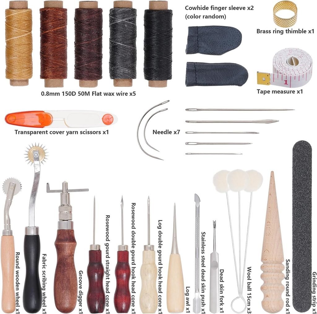 Leather Craft Tools Kit Awl Sewing Tool Set, Leather Working Supplies for Beginner Upholstery Repair and Punching Cutting Sewing Thread for Sofa, Shoe, Craft DIY